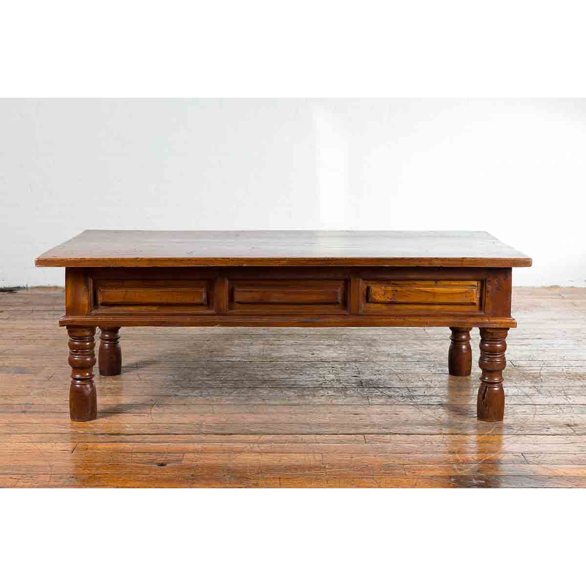Vintage Indian Wooden Coffee Table with Two Drawers and Baluster Legs-9. Asian &amp; Chinese Furniture, Art, Antiques, Vintage Home Décor for sale at FEA Home
