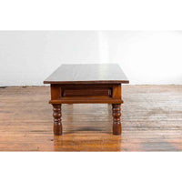 Vintage Indian Wooden Coffee Table with Two Drawers and Baluster Legs