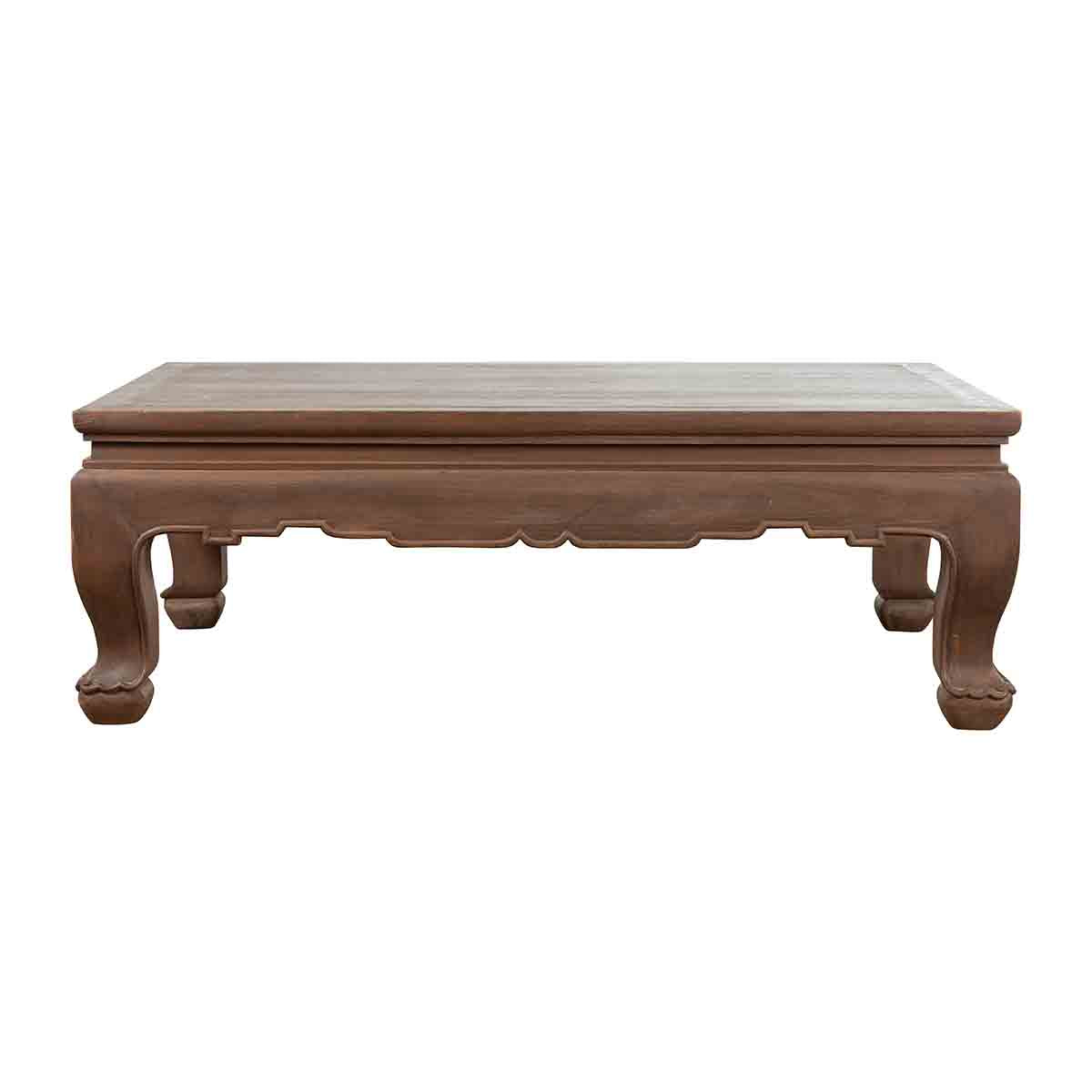 Vintage Thai Chow Legs Coffee Table with Carved Apron and Brown Patina-1. Asian & Chinese Furniture, Art, Antiques, Vintage Home Décor for sale at FEA Home
