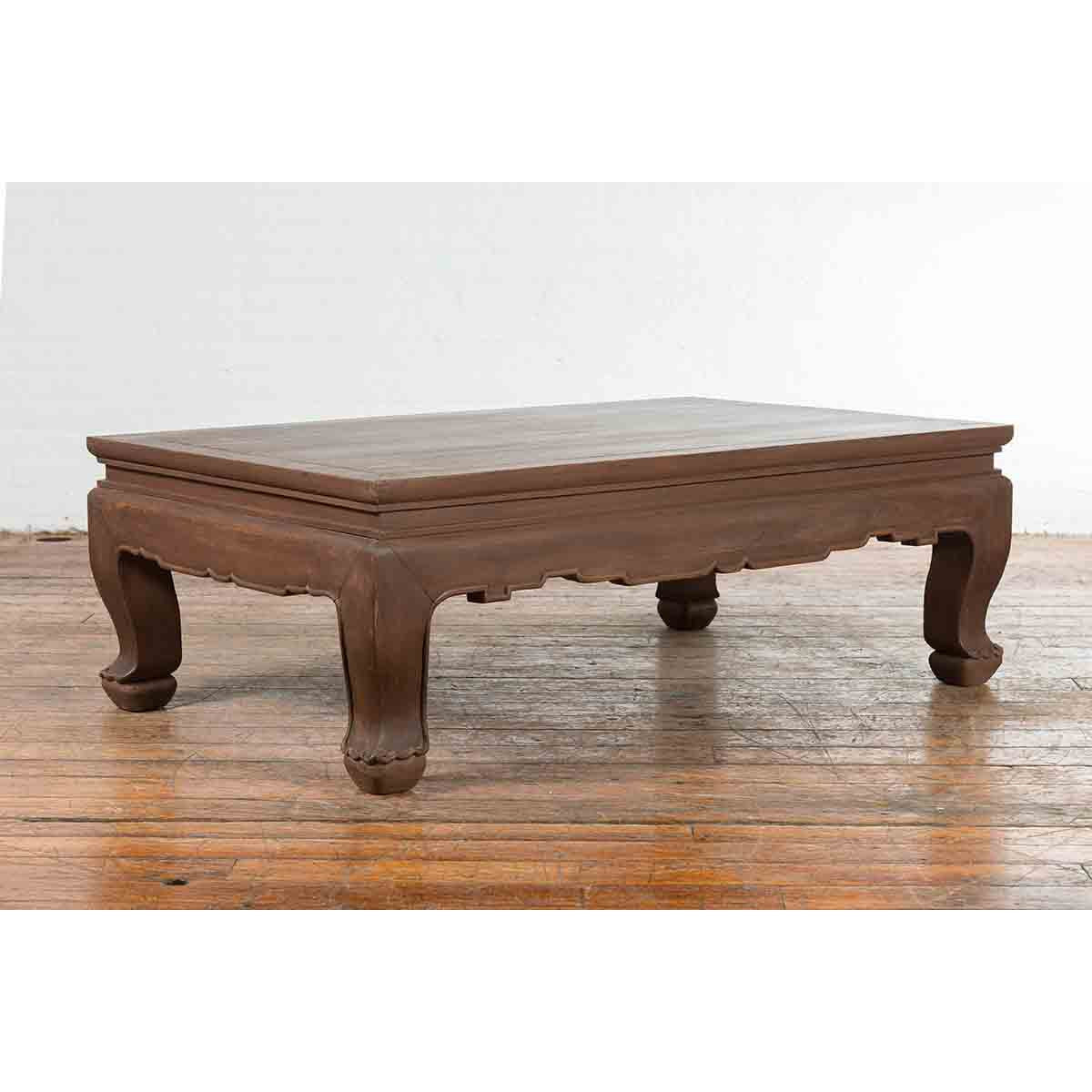 Vintage Thai Chow Legs Coffee Table with Carved Apron and Brown Patina-2. Asian & Chinese Furniture, Art, Antiques, Vintage Home Décor for sale at FEA Home