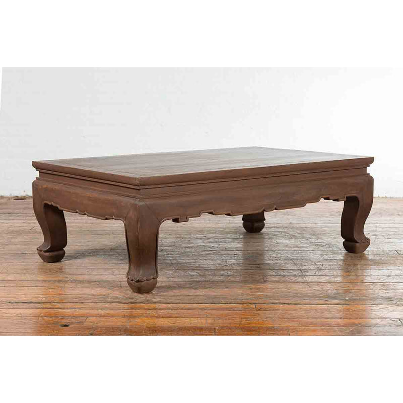 Vintage Thai Chow Legs Coffee Table with Carved Apron and Brown Patina-YN7199-2. Asian & Chinese Furniture, Art, Antiques, Vintage Home Décor for sale at FEA Home