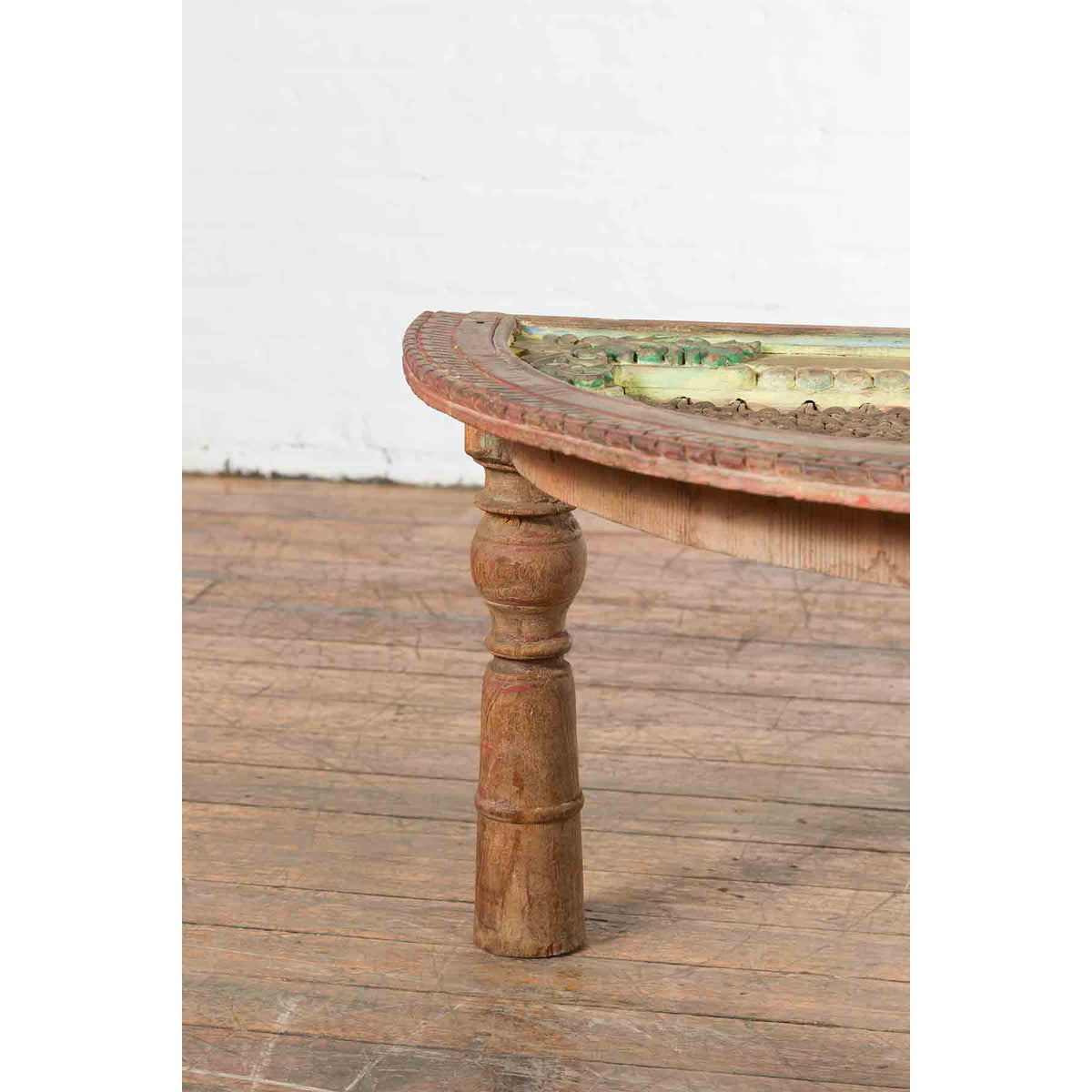 Indian 19th Century Sheesham Wood Low Demilune Table with Window Grate Iron Top-14. Asian &amp; Chinese Furniture, Art, Antiques, Vintage Home Décor for sale at FEA Home