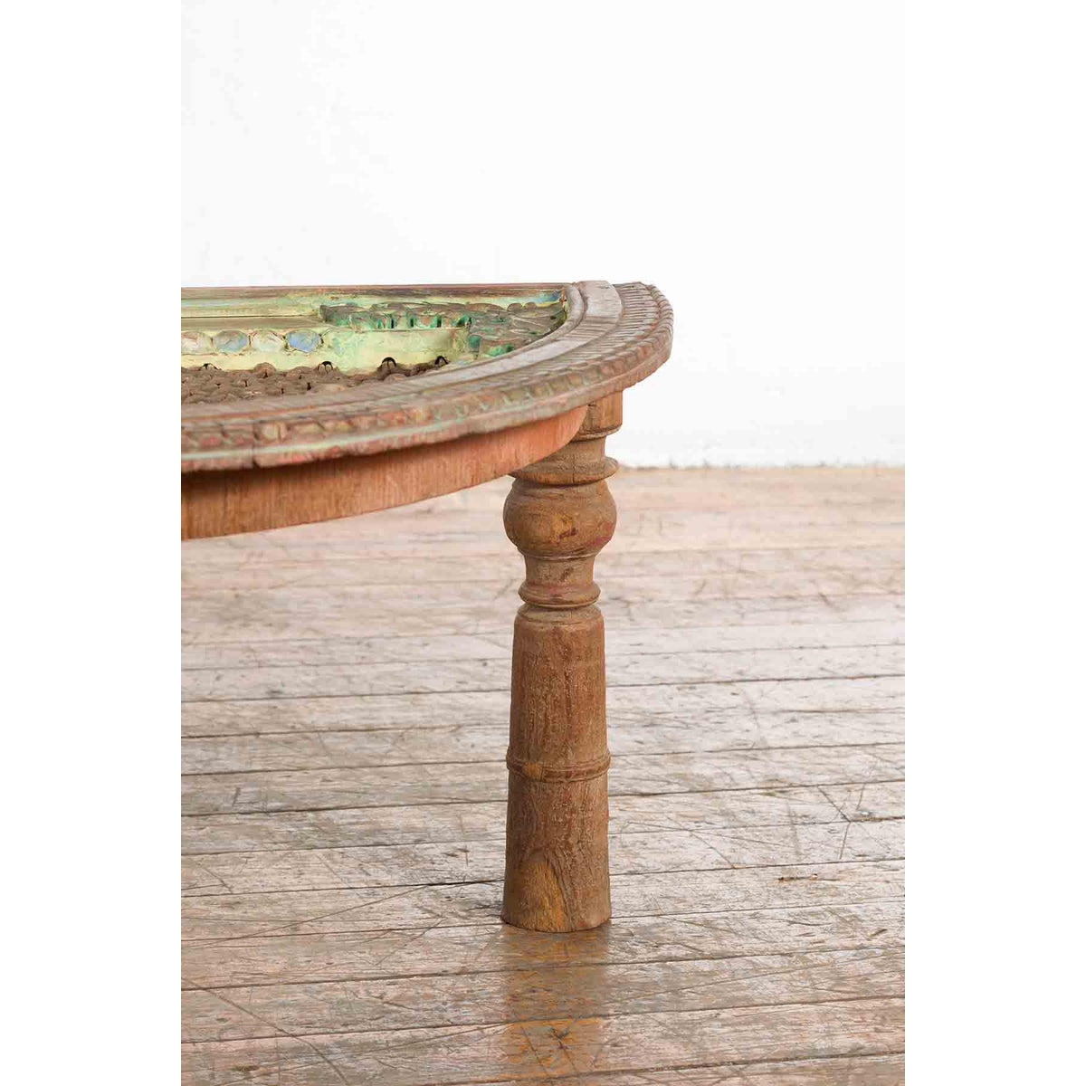 Indian 19th Century Sheesham Wood Low Demilune Table with Window Grate Iron Top-15. Asian &amp; Chinese Furniture, Art, Antiques, Vintage Home Décor for sale at FEA Home