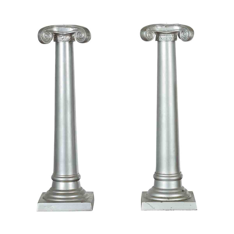 Pair of Silver over Bronze Column Candlesticks with Large Ionic Capitals-YN7210-1. Asian & Chinese Furniture, Art, Antiques, Vintage Home Décor for sale at FEA Home