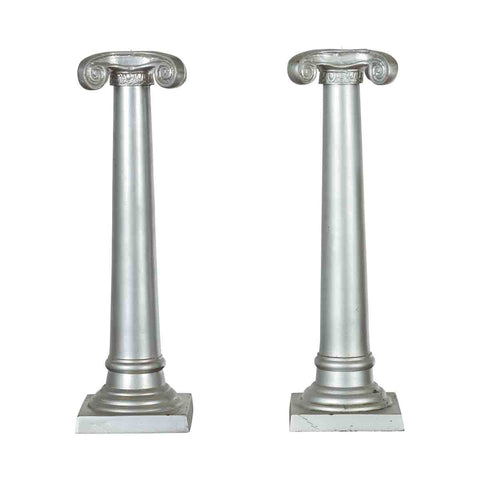 Pair of Silver over Bronze Column Candlesticks with Large Ionic Capitals- Asian Antiques, Vintage Home Decor & Chinese Furniture - FEA Home