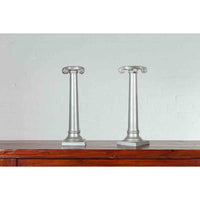 Pair of Silver over Bronze Column Candlesticks with Large Ionic Capitals