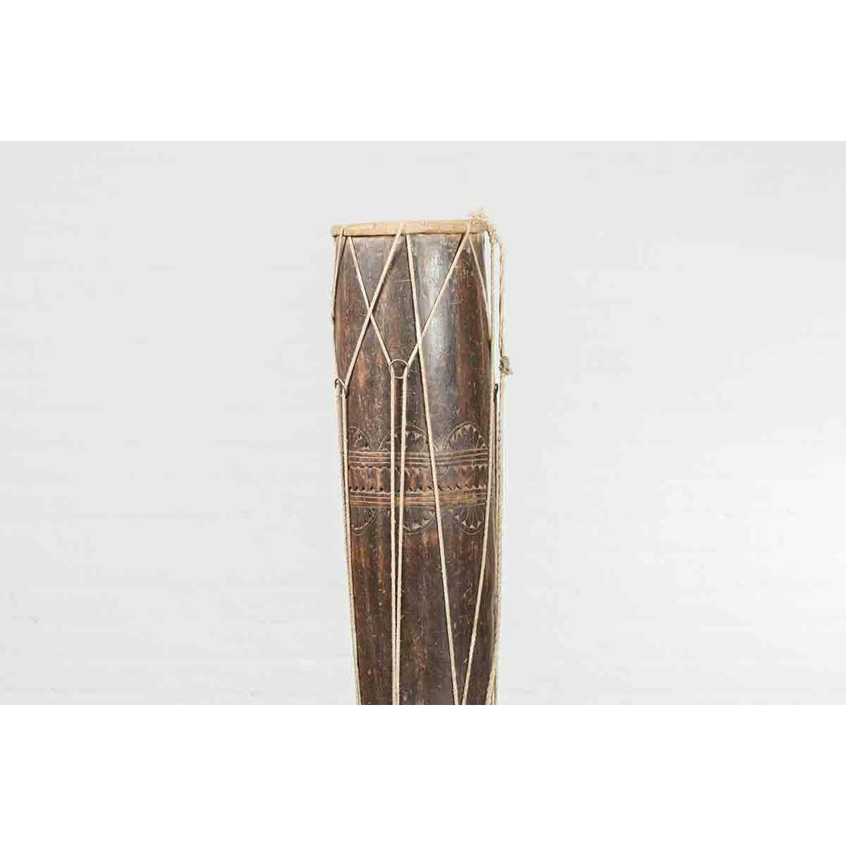19th Century Thai Ceremonial Drum with Ropes and Leather Drumhead-5. Asian &amp; Chinese Furniture, Art, Antiques, Vintage Home Décor for sale at FEA Home