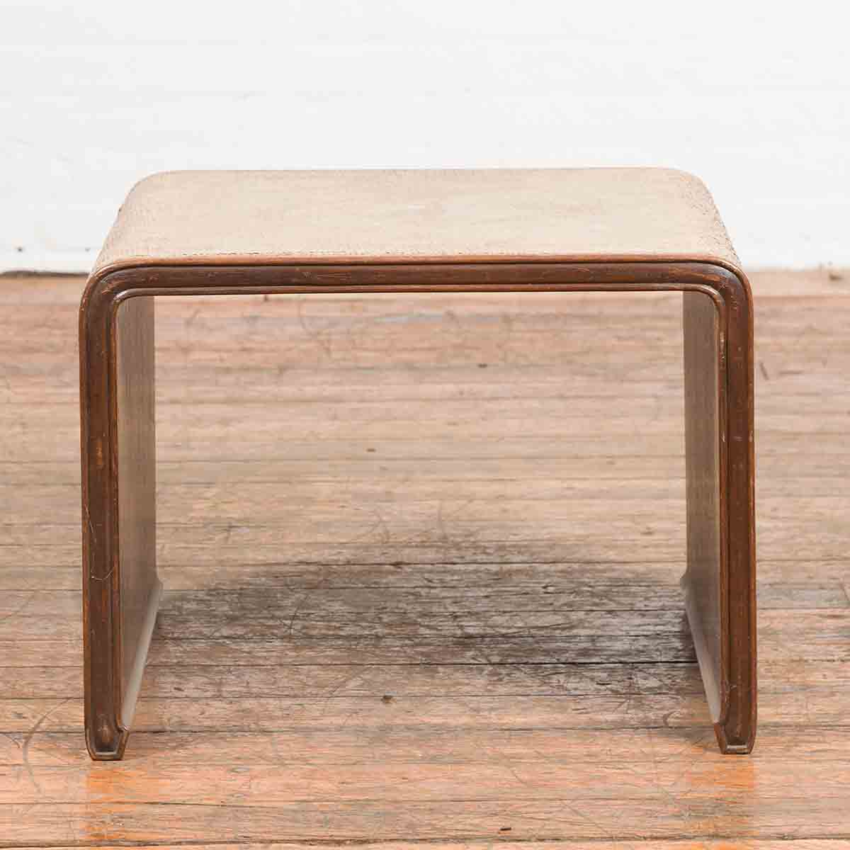 Burmese Vintage Waterfall Side Table with Rattan Woven Top and Horse Hoof Feet-2. Asian & Chinese Furniture, Art, Antiques, Vintage Home Décor for sale at FEA Home