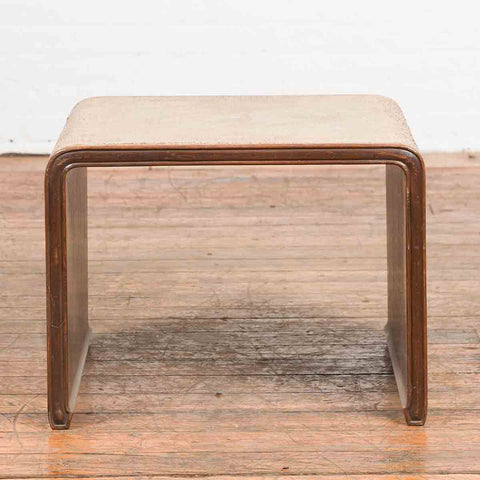 Burmese Vintage Waterfall Side Table with Rattan Woven Top and Horse Hoof Feet-2. Asian & Chinese Furniture, Art, Antiques, Vintage Home Décor for sale at FEA Home