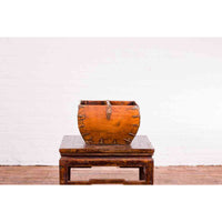 Chinese Early 20th Century Grain Basket with Red Calligraphy and Braces