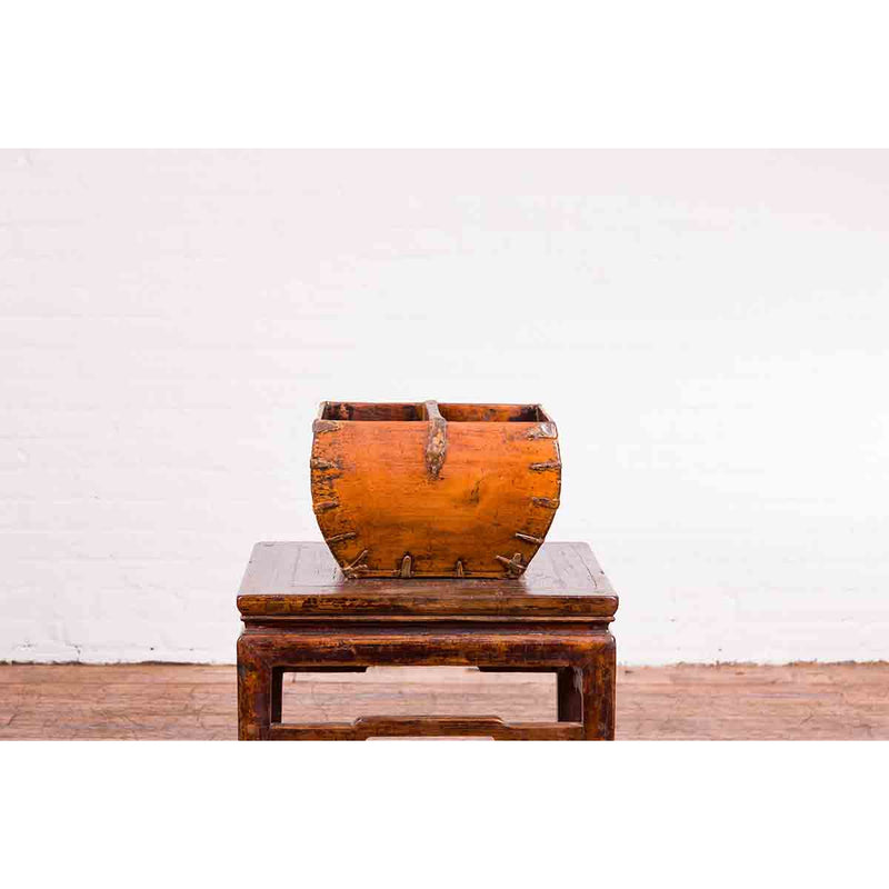 Chinese Early 20th Century Grain Basket with Red Calligraphy and Braces-7. Asian & Chinese Furniture, Art, Antiques, Vintage Home Décor for sale at FEA Home
