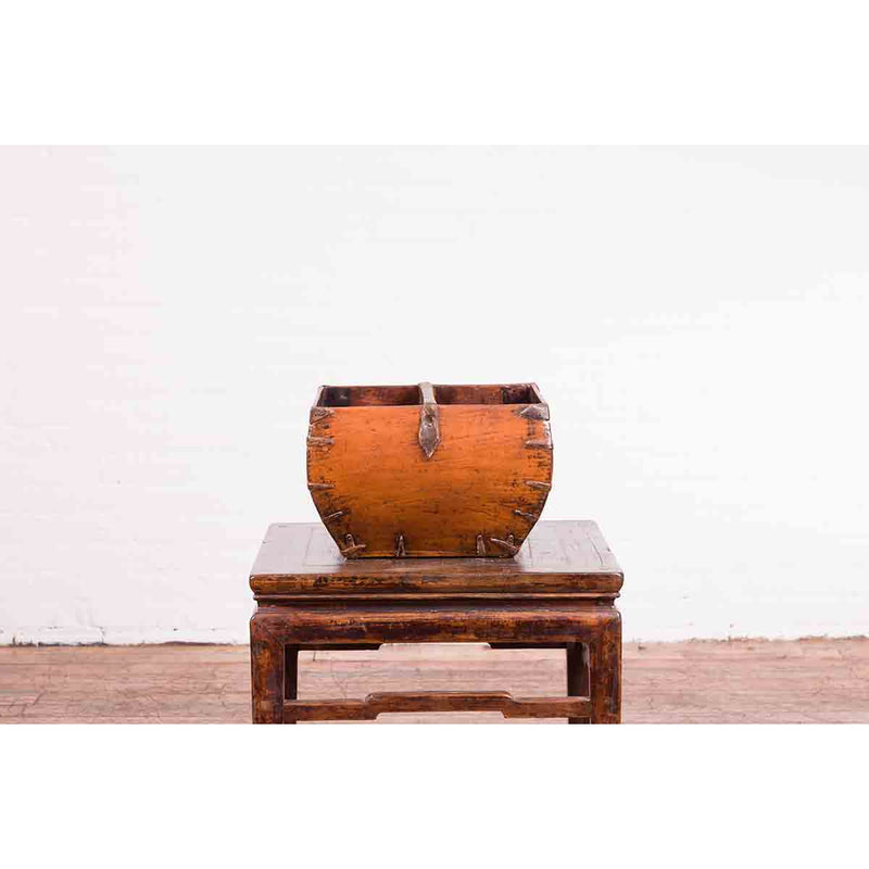 Chinese Early 20th Century Grain Basket with Red Calligraphy and Braces-9. Asian & Chinese Furniture, Art, Antiques, Vintage Home Décor for sale at FEA Home