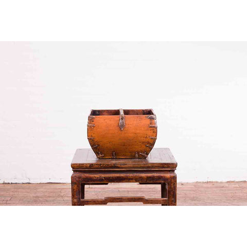 Chinese Early 20th Century Grain Basket with Red Calligraphy and Braces-9. Asian & Chinese Furniture, Art, Antiques, Vintage Home Décor for sale at FEA Home