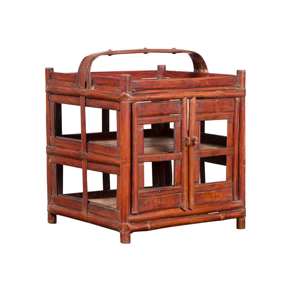 Chinese Vintage Bamboo Openwork Basket with Enclosed Shelves-1. Asian & Chinese Furniture, Art, Antiques, Vintage Home Décor for sale at FEA Home
