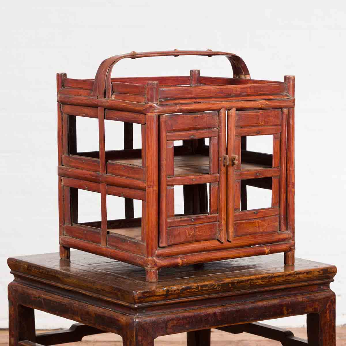 Chinese Vintage Bamboo Openwork Basket with Enclosed Shelves-2. Asian & Chinese Furniture, Art, Antiques, Vintage Home Décor for sale at FEA Home