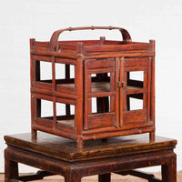 Chinese Vintage Bamboo Openwork Basket with Enclosed Shelves