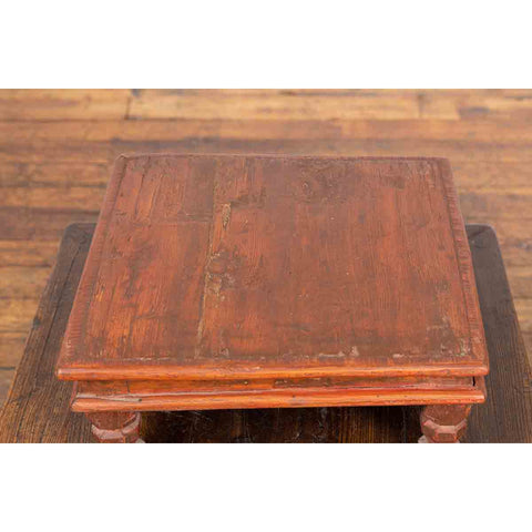 Vintage Indian Low Wooden Prayer Table Stand with Carved Angular Legs