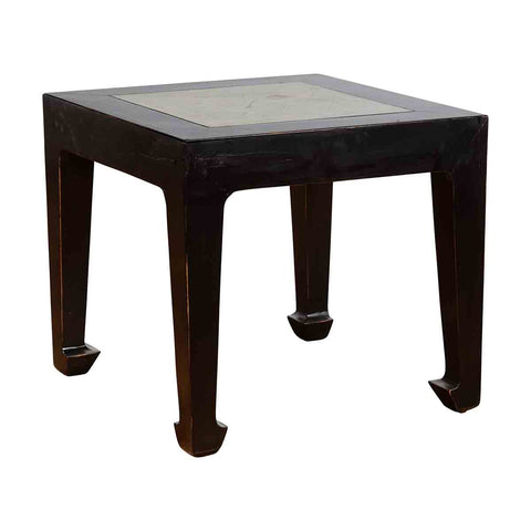 Chinese Vintage Black Lacquer Side Table with Qing Dynasty Period Stone Inset-1. Asian & Chinese Furniture, Art, Antiques, Vintage Home Décor for sale at FEA Home