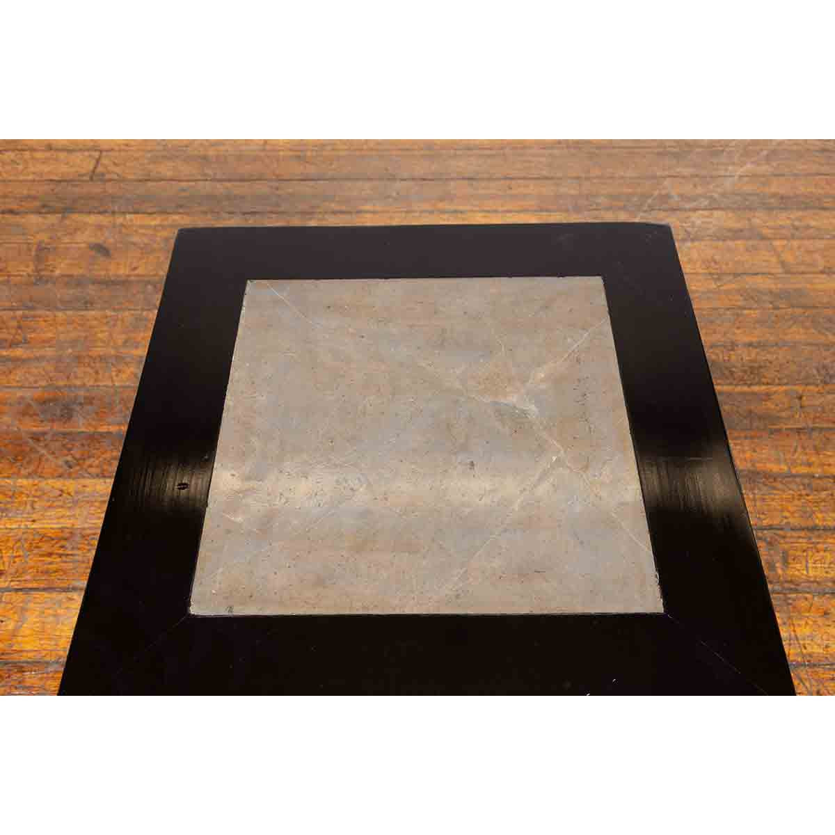 Chinese Vintage Black Lacquer Side Table with Qing Dynasty Period Stone Inset-5. Asian &amp; Chinese Furniture, Art, Antiques, Vintage Home Décor for sale at FEA Home