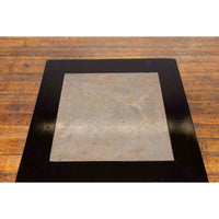 Chinese Vintage Black Lacquer Side Table with Qing Dynasty Period Stone Inset
