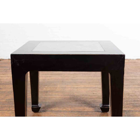 Chinese Vintage Black Lacquer Side Table with Qing Dynasty Period Stone Inset-6. Asian & Chinese Furniture, Art, Antiques, Vintage Home Décor for sale at FEA Home