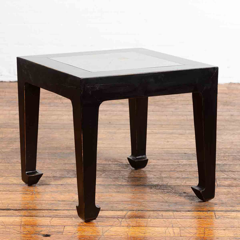 Chinese Vintage Black Lacquer Side Table with Qing Dynasty Period Stone Inset-2. Asian & Chinese Furniture, Art, Antiques, Vintage Home Décor for sale at FEA Home
