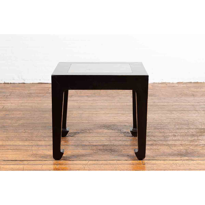 Chinese Vintage Black Lacquer Side Table with Qing Dynasty Period Stone Inset-10. Asian & Chinese Furniture, Art, Antiques, Vintage Home Décor for sale at FEA Home