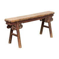 Rustic Chinese A-Frame Bench with Scrolling Spandrels and Distressed Patina- Asian Antiques, Vintage Home Decor & Chinese Furniture - FEA Home