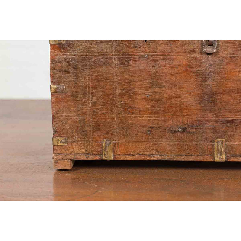 Small Indian 19th Century Box with Brass Details and Compartmented Interior
