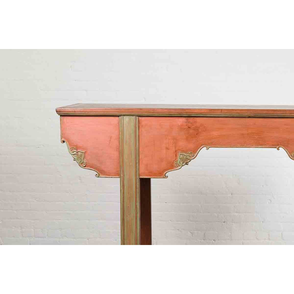 Chinese Qing Dynasty Period 19th Century Tall Red and Green Altar Console Table-5. Asian &amp; Chinese Furniture, Art, Antiques, Vintage Home Décor for sale at FEA Home