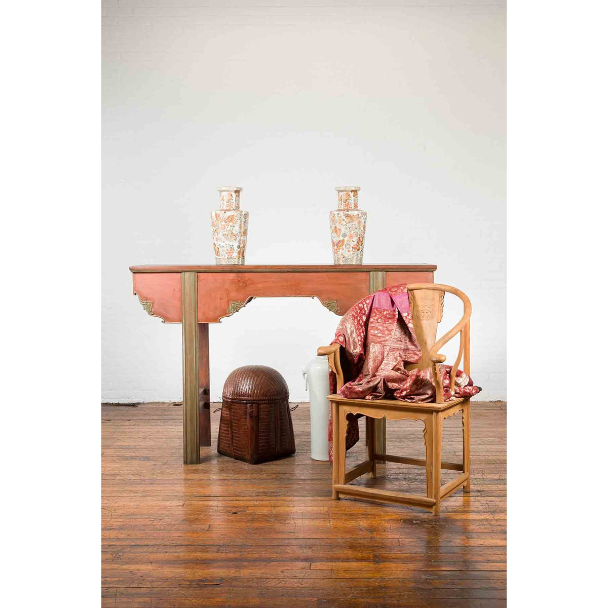 Chinese Qing Dynasty Period 19th Century Tall Red and Green Altar Console Table-3. Asian &amp; Chinese Furniture, Art, Antiques, Vintage Home Décor for sale at FEA Home