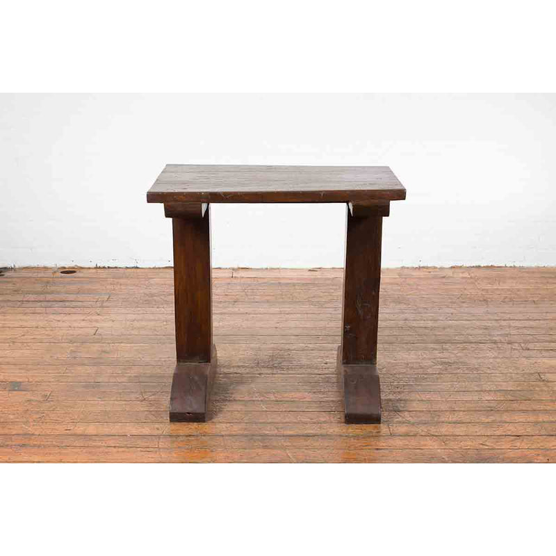 Indonesian Antique Wine Tasting Table with Rustic Appearance and Trestle Base