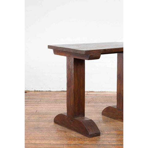 Indonesian Antique Wine Tasting Table with Rustic Appearance and Trestle Base-9. Asian & Chinese Furniture, Art, Antiques, Vintage Home Décor for sale at FEA Home