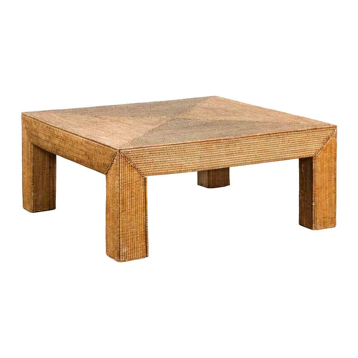 Burmese Vintage Rattan Parsons Leg Coffee Table Hand-Stitched over Wood-1. Asian & Chinese Furniture, Art, Antiques, Vintage Home Décor for sale at FEA Home