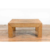 Burmese Vintage Rattan Parsons Leg Coffee Table Hand-Stitched over Wood