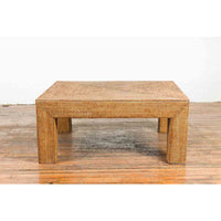 Burmese Vintage Rattan Parsons Leg Coffee Table Hand-Stitched over Wood