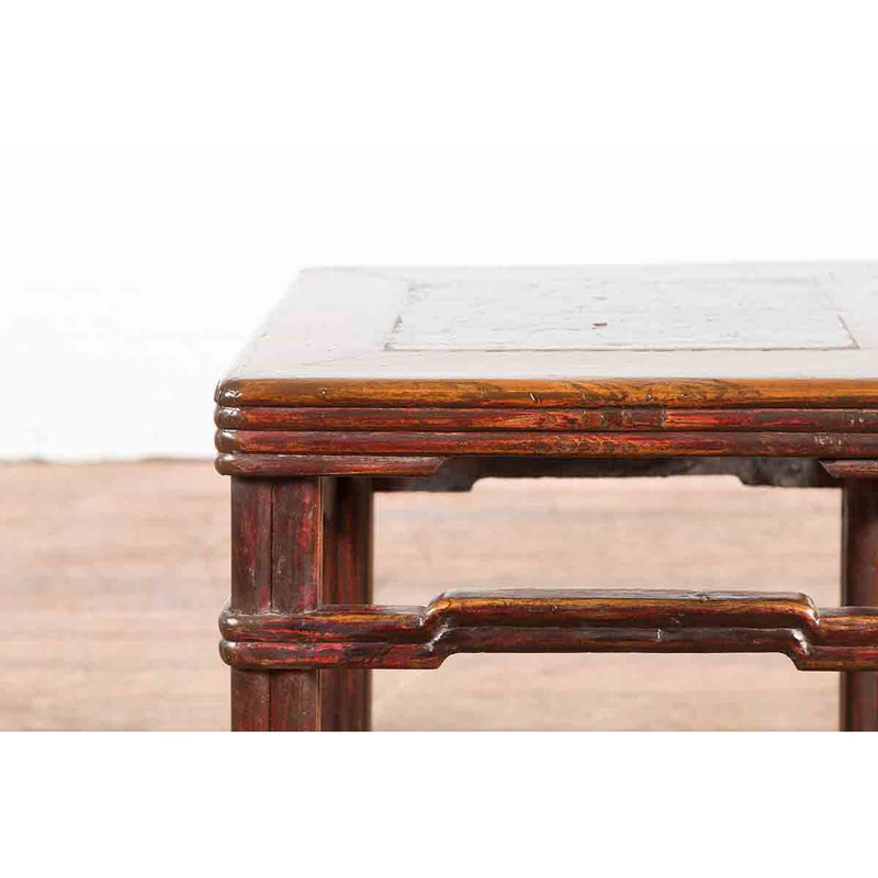Chinese Qing Dynasty Period 19th Century Side Table with Humpback Stretchers