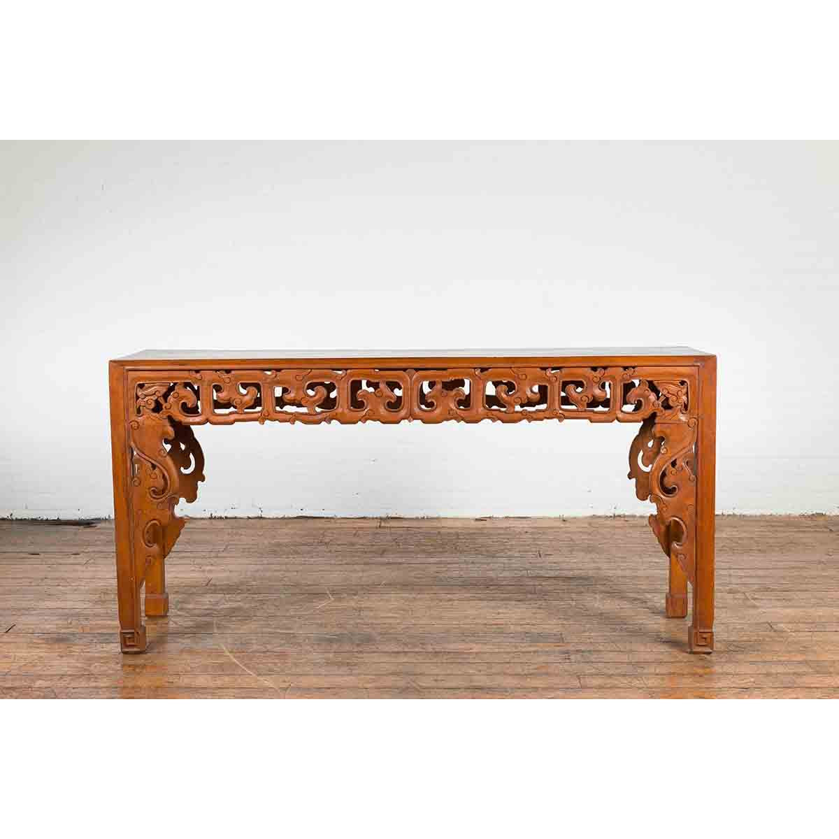 Vintage Indonesian Altar Console Table with Carved Apron and Square Feet-3. Asian &amp; Chinese Furniture, Art, Antiques, Vintage Home Décor for sale at FEA Home