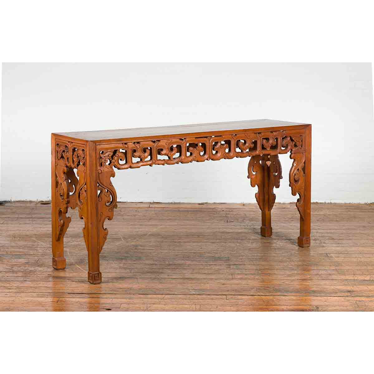 Indonesian Vintage Altar Console Table with Carved Apron | FEA Home