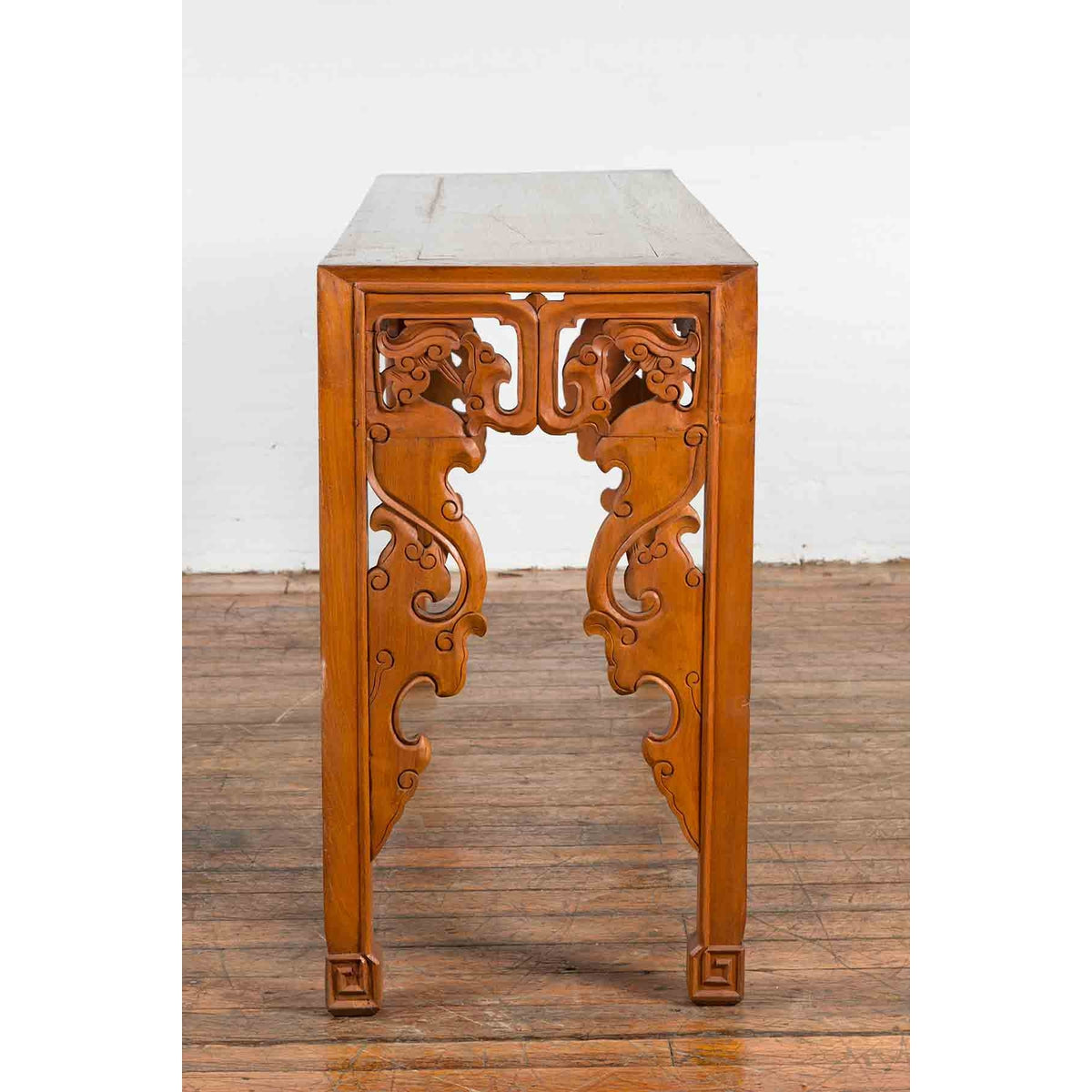 Vintage Indonesian Altar Console Table with Carved Apron and Square Feet-12. Asian &amp; Chinese Furniture, Art, Antiques, Vintage Home Décor for sale at FEA Home