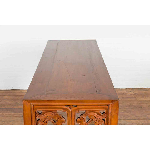 Vintage Indonesian Altar Console Table with Carved Apron and Square Feet