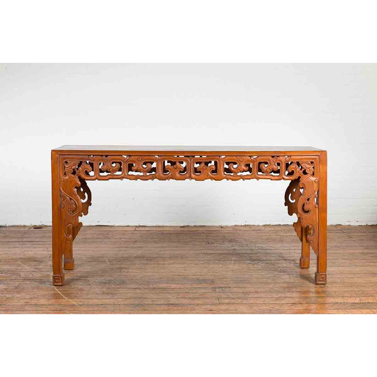 Vintage Indonesian Altar Console Table with Carved Apron and Square Feet-14. Asian &amp; Chinese Furniture, Art, Antiques, Vintage Home Décor for sale at FEA Home
