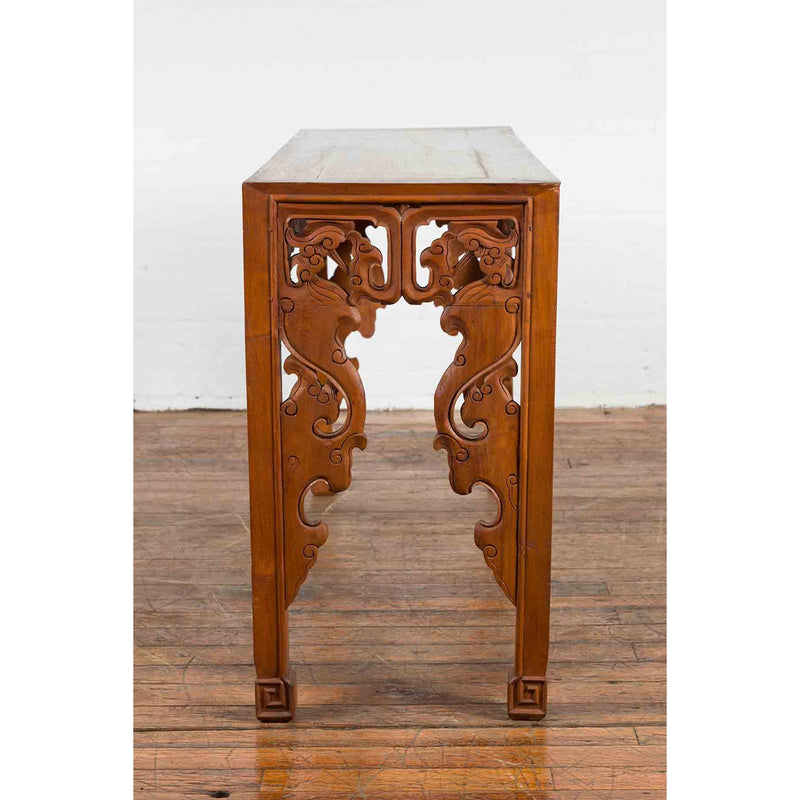 Vintage Indonesian Altar Console Table with Carved Apron and Square Feet-YN7246-15. Asian & Chinese Furniture, Art, Antiques, Vintage Home Décor for sale at FEA Home