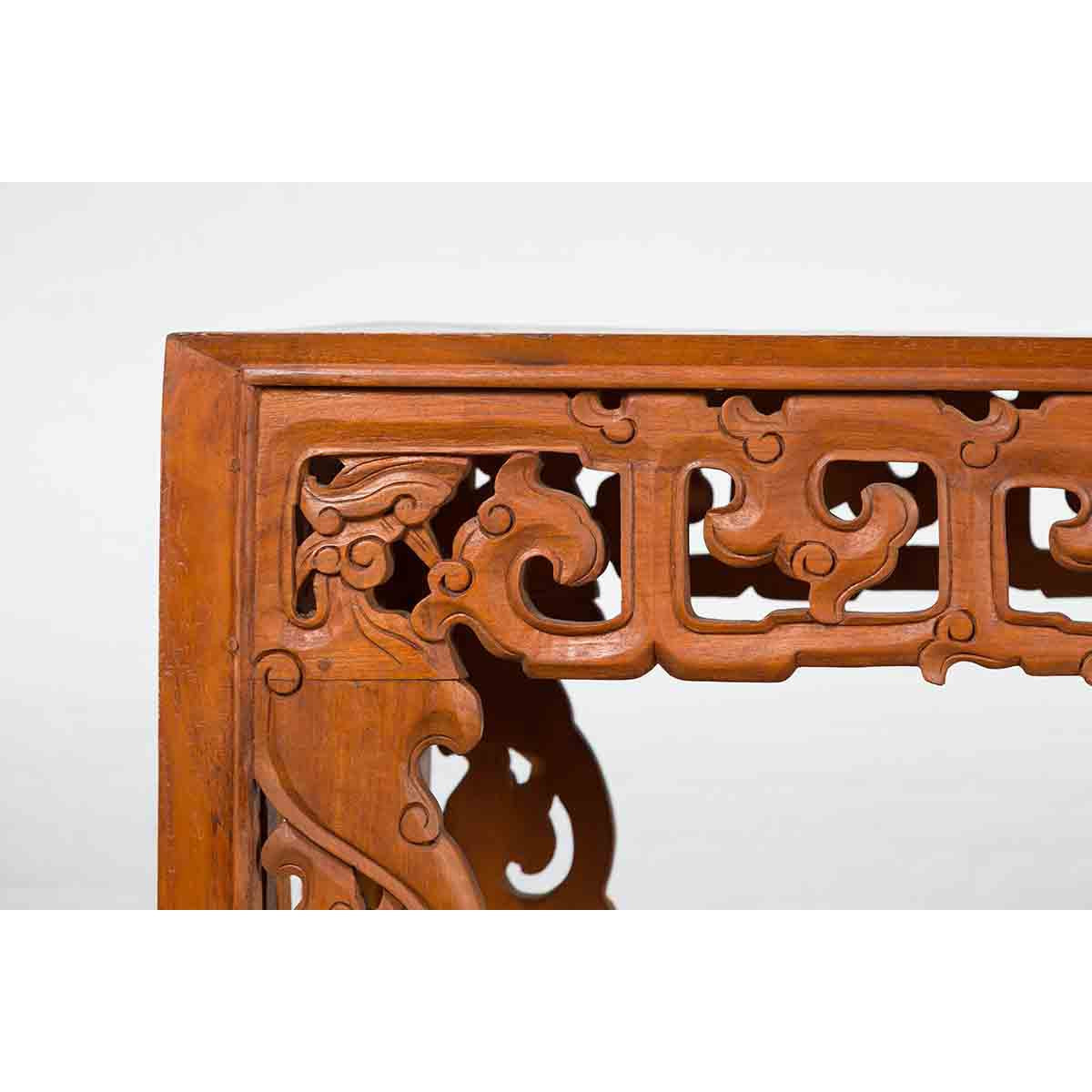 Vintage Indonesian Altar Console Table with Carved Apron and Square Feet-5. Asian &amp; Chinese Furniture, Art, Antiques, Vintage Home Décor for sale at FEA Home