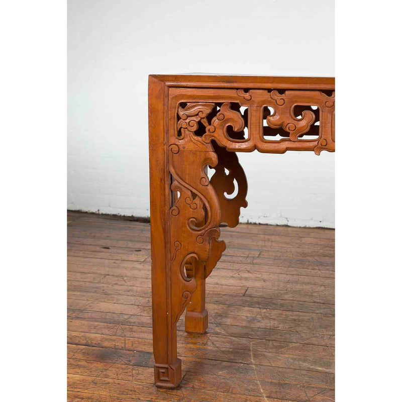 Vintage Indonesian Altar Console Table with Carved Apron and Square Feet-YN7246-6. Asian & Chinese Furniture, Art, Antiques, Vintage Home Décor for sale at FEA Home