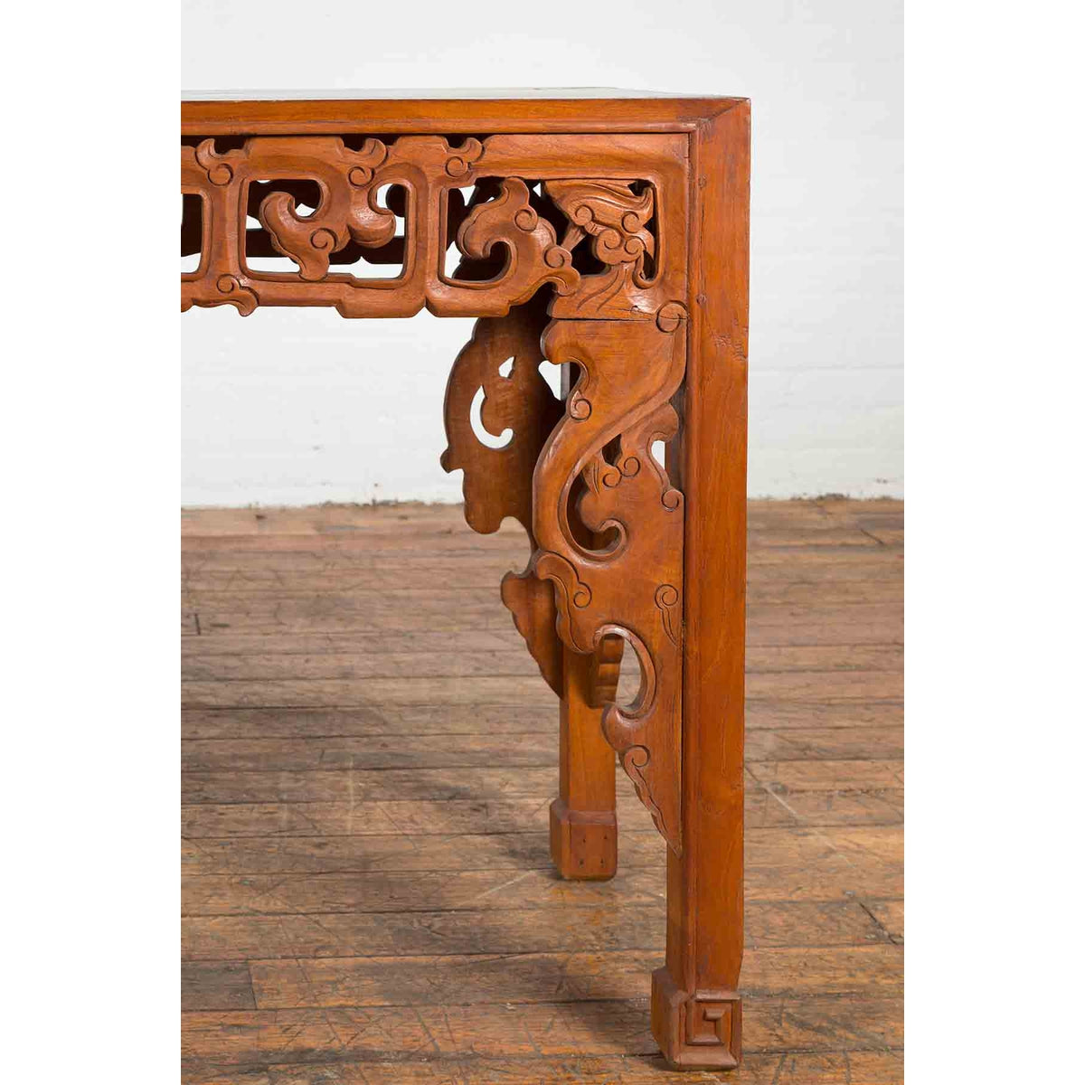 Vintage Indonesian Altar Console Table with Carved Apron and Square Feet-7. Asian &amp; Chinese Furniture, Art, Antiques, Vintage Home Décor for sale at FEA Home