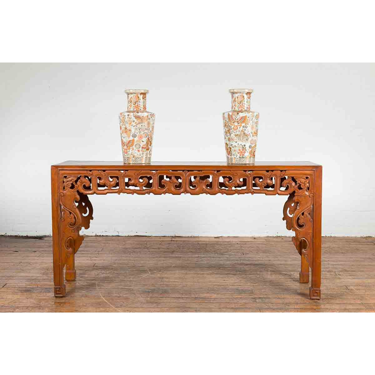 Vintage Indonesian Altar Console Table with Carved Apron and Square Feet-4. Asian &amp; Chinese Furniture, Art, Antiques, Vintage Home Décor for sale at FEA Home