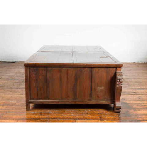 Pair of Chinese Antique Chests with Carved Legs Made into a Long Coffee Table