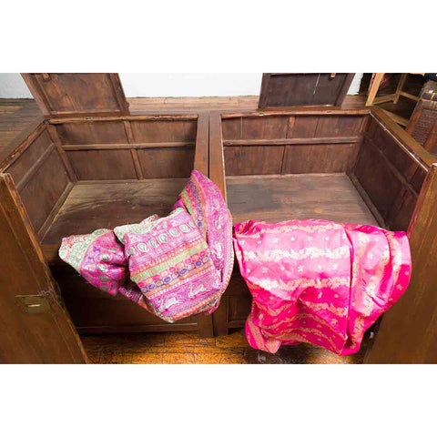 Pair of Chinese Antique Chests with Carved Legs Made into a Long Coffee Table