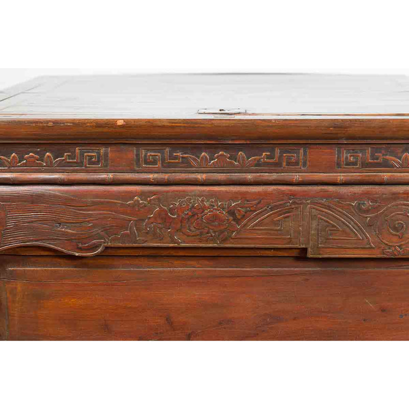 Pair of Chinese Antique Chests with Carved Legs Made into a Long Coffee Table